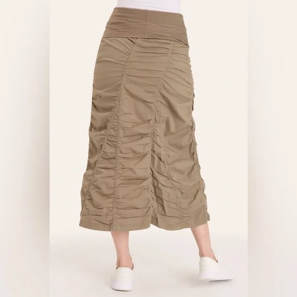 XCVI Maxi Fold over Waistband Peasant Gored Skirt, Truffle - Picture 3 of 5